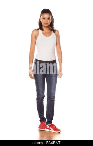 young cute latina in jeans Stock Photo