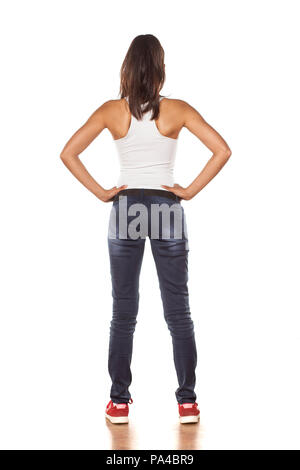 young cute latina in jeans from behind Stock Photo