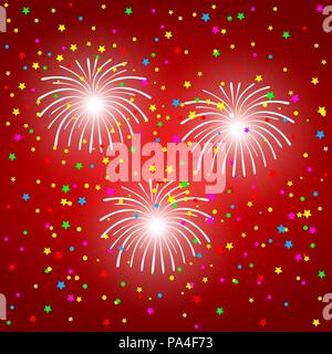 fireworks on a red background Stock Vector