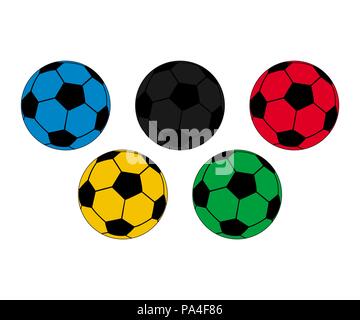 Five colored footballs on a white background Stock Vector