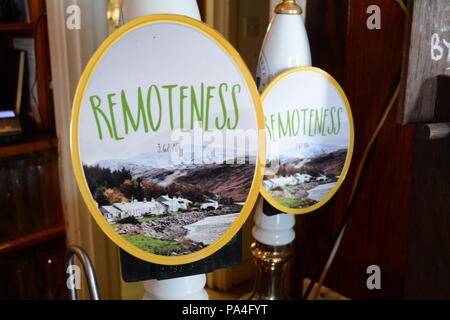 Remoteness - the local draught ale at The Old Forge, the most remote pub in the mainland UK, Inverie, Knoydart Peninsula, Scotland, Great Britain. Stock Photo