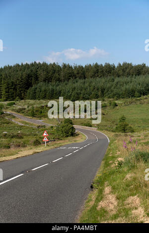 Open road close to Two Bridges in the Dartmoor National Park, Devon, England, UK Stock Photo