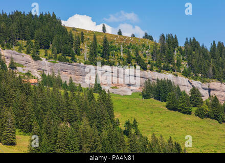 View on Mt. Rigi in Switzerland in summer. Mt Rigi is a popular tourist destination, accessible by mountain rack railway. Stock Photo