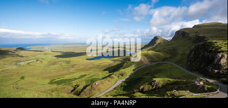 View at the Quiraing landslip during a sunny summer day on the Isle of Skye in Scotland Stock Photo