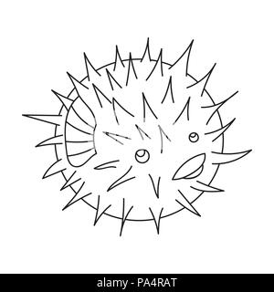 Porcupine fish icon in outline design isolated on white background. Sea animals symbol stock vector illustration. Stock Vector
