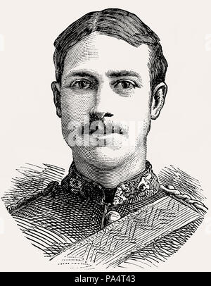 Lieutenant Henry Gribble of the British army, 3rd Dragoon Guards, killed at Kassassin, Egypt 1882, From British Battles on Land and Sea, by James Gran Stock Photo