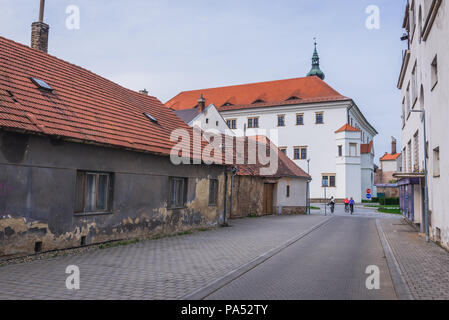 Castle in Uhersky Ostroh city in Zlin Region of Moravia in Czech Republic, view from Church Street Stock Photo