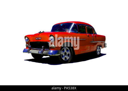 Red vintage American car on isolated white background Stock Photo