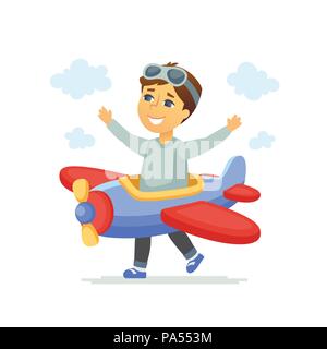 Boy in a pilot costume - cartoon people characters illustration Stock Vector