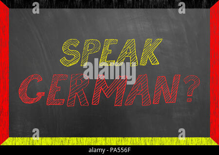 Speak German text on flag frame chalkboard or blackboard as foreign language vocabulary school university lesson concept Stock Photo