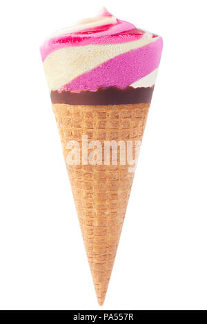fruit berry mix ice cream in a waffle cup, cone, clipping path, isolated on a white background Stock Photo