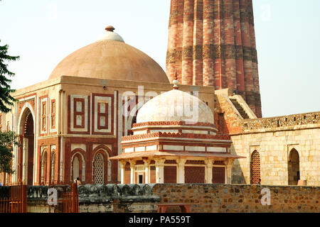 Tomb of Imam Zamin and Alai Darwaza, The Qutub Minar Complex, also known as The Qutb Minar, located in Mehrauli area, New Delhi, India Stock Photo