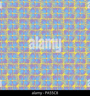 Vector seamless floral square tile bright yellow, blue and pink pattern Stock Vector