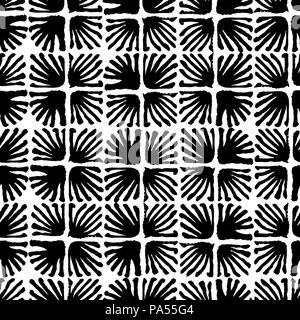 Vector seamless floral square tile black and white pattern Stock Vector