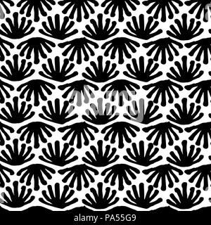 Vector seamless floral tile black and white pattern Stock Vector