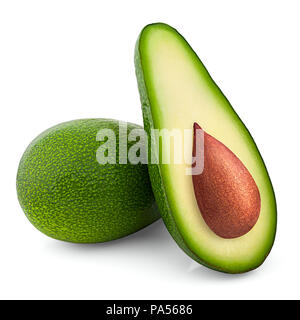 avocado cut in half, seed, clipping path, isolated on white back Stock Photo