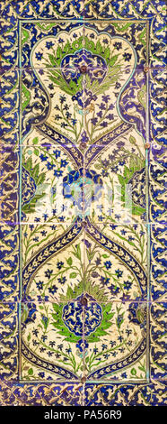 Ottoman era style glazed ceramic tiles from Iznik (Turkey) decorated with floral patterns ornamentations Stock Photo