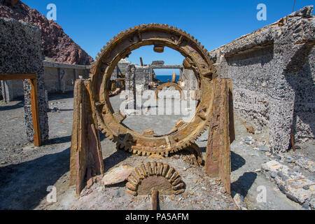 Abandoned Sulphur Mine on White Island, New Zealand Stock Photo