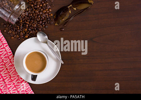 Lay flat coffee shop scene with copy space. Stock Photo