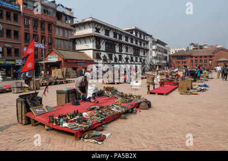 Kathmandu, Nepal - April 13, 2016: Market place at street around Basantapur Durbar Square after major earthquake at 2015, Kathmandu, Nepal. - Market s Stock Photo