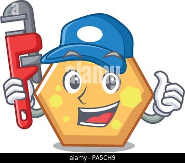 Plumber hexagon mascot cartoon style vector illustration Stock Vector