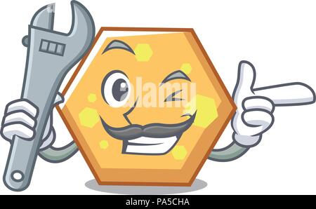 Mechanic hexagon mascot cartoon style vector illustration Stock Vector