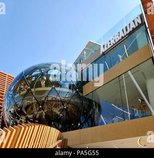 MILAN, ITALY – 06 30 2015: Innovative Azerbaijan pavilion at Expo, universal exposition on the theme of food in Milan, Italy Stock Photo