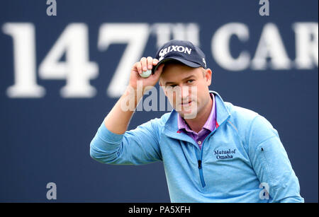 Scotland's Russell Knox after his round on the 18th during day two of The Open Championship 2018 at Carnoustie Golf Links, Angus. Stock Photo