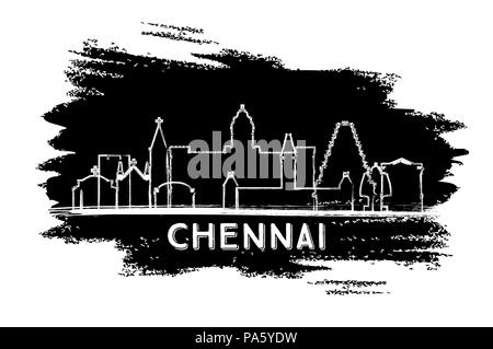 Chennai India City Skyline Silhouette. Hand Drawn Sketch. Business Travel and Tourism Concept with Historic Architecture. Vector Illustration. Chennai Stock Vector