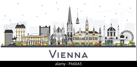 Vienna Austria City Skyline with Color Buildings Isolated on White. Vector Illustration. Stock Vector