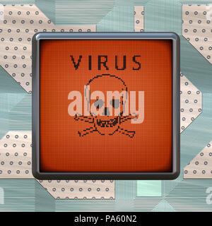 An illustration of a virus warning sign on a display Stock Photo