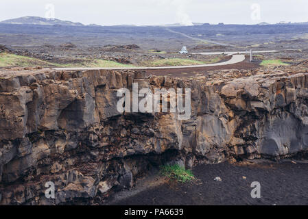 View from bridge between Europe and North America in Reykjanes UNESCO Global Geopark area in Reykjanesskagi - Southern Peninsula, Iceland Stock Photo