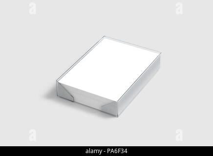 Blank white A4 paper pile mockup in plastic holder, clipping path, 3d rendering. Many clear pages in acrylic transparent tray mock up, isolated. Stock Photo