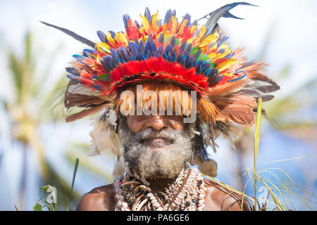 Local wearing traditional headdress, Tufi, Papua New Guinea Stock Photo