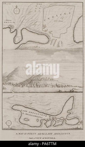 10 A Map of Cyzicus and the Lake Abellionte And a View of Boursa - Pococke Richard - 1745 Stock Photo