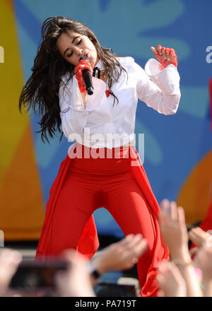 New York, USA. 20th July 2018. Camila Cabello performs on ABC's 'Good Morning America' at SummerStage at Rumsey Playfield, Central Park on July 20, 2018 in New York City. Credit: Erik Pendzich/Alamy Live News Stock Photo