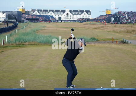 Japan's Yusaku Miyazato tees off the 18th hole during the second round of the 147th Open Golf Championship at the Carnoustie Golf Links in Carnoustie, Angus, Scotland, on July 20, 2018. Credit: Koji Aoki/AFLO SPORT/Alamy Live News Stock Photo