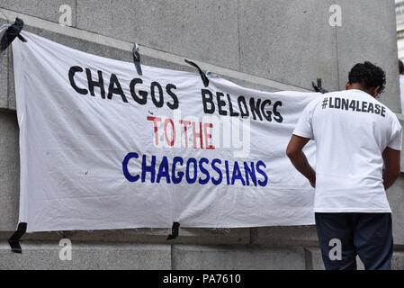 Trafalgar Square, London, UK. 21st July 2018. People from the Chagos Islands occupy Trafalgar Square for five days to highlight that they cannot return to their homeland. Credit: Matthew Chattle/Alamy Live News Stock Photo