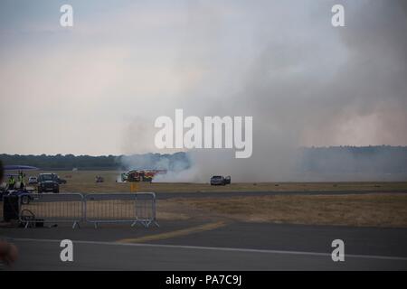 fire at farnborough international airshow after pyrotechnics Saturday 21st July Stock Photo