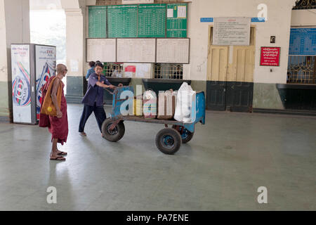 Baggage Porter at the Central Train Station Yangon Myanmar (Burma) Stock Photo