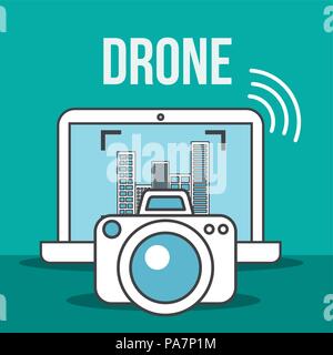 drone technology laptop camera photographic signal Stock Vector