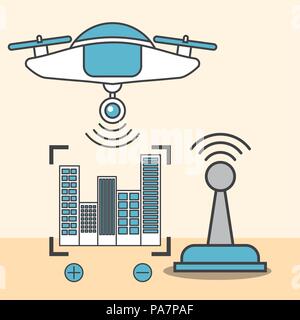 drone technology antenna signal connected focus location Stock Vector