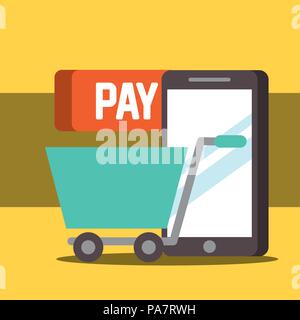 nfc payment technology shopping cart smartphone pay vector illustration Stock Vector