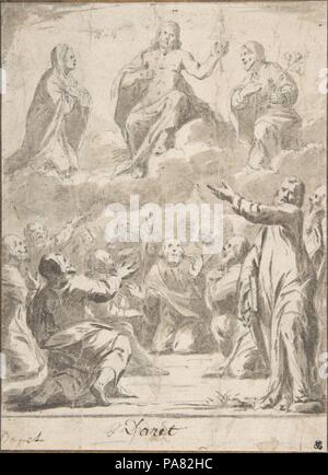 The Risen Christ between the Virgin and St. Joseph, Appearing to St. Peter and other Apostles. Artist: Jean Daret (French, Brussels 1613/15-1668 Aix-en-Provence). Dimensions: 6 5/8 x 4 7/8 in.  (16.9 x 12.4 cm). Museum: Metropolitan Museum of Art, New York, USA. Stock Photo