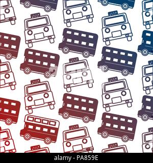 english taxi and double decker bus pattern vector illustration neon Stock Vector