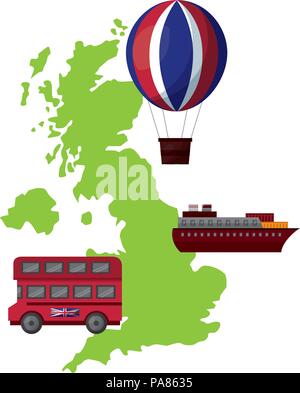 map great britain with set icons vector illustration design Stock Vector