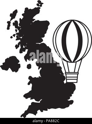 united kingdom map hot air balloon vector illustration Stock Vector