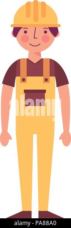 worker contruction in yellow overalls vector illustration Stock Vector