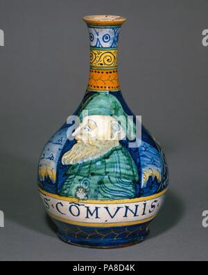 Apothecary bottle (fiasca da farmacia). Culture: Italian, Castelli. Dimensions: Height: 9 15/16 in. (25.2 cm). Date: ca. 1530-40. Museum: Metropolitan Museum of Art, New York, USA. Stock Photo