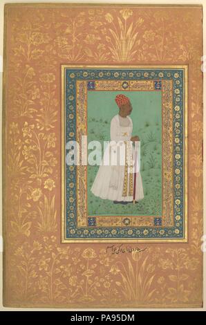 'Portrait of Jadun Rai Deccani', Folio from the Shah Jahan Album. Artist: Painting by Hashim (active 1620-60). Calligrapher: Mir 'Ali Haravi (d. ca. 1550). Dimensions: H. 15 5/16 in. (38.9 cm)  W. 10 1/8 in. (25.7 cm). Date: recto: ca. 1622; verso: ca. 1530-50. Museum: Metropolitan Museum of Art, New York, USA. Stock Photo